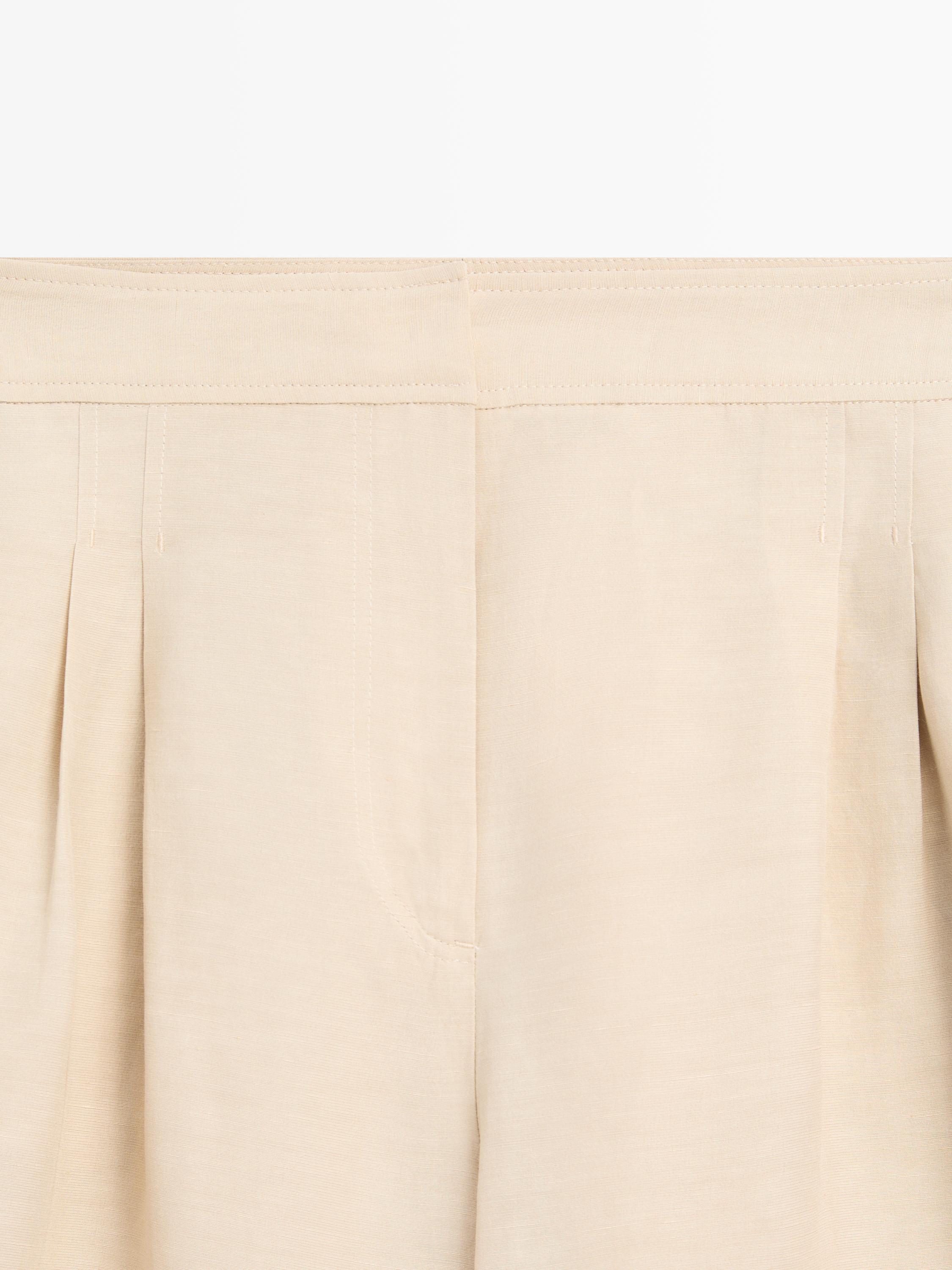 Linen blend darted wide-leg trousers